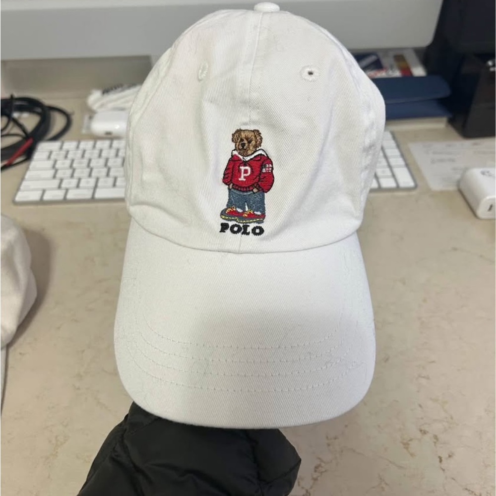 Ralph Lauren White Cap with Embroidered polo bear